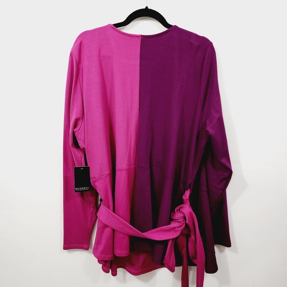 ELOQUII Colorblock Wrap Top Purple Fuchsia Stretch Knit NWT Womens Size Plus 24W - Picture 3 of 11